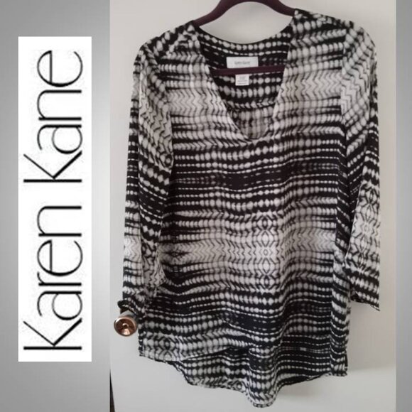 KAREN KANE black-white top blouse size medium - Picture 1 of 8